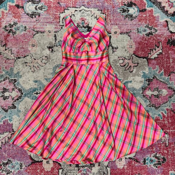 Coldwater Creek Vintage Pink Plaid Silk 60’s Style Sleeveless Dress Size 8 - Picture 3 of 8